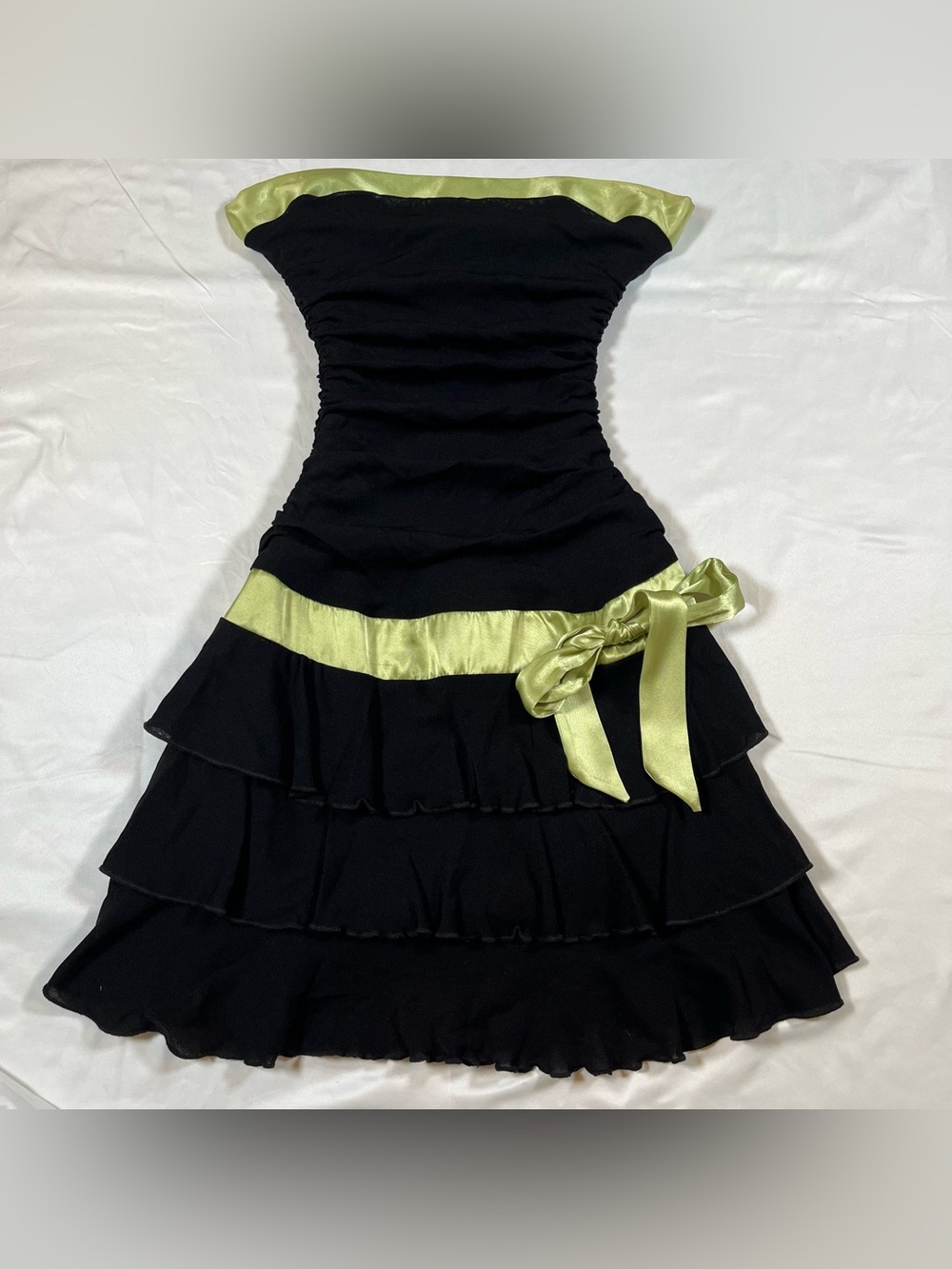 Trixxiโ Vintage Y2K Mini Dress Black Lime Green Ruffle Tiered Whimsigoth
